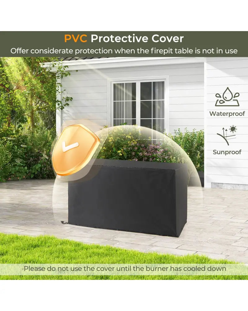45 Inch Propane Rattan Firepit Table with Glass Stones and Protective Cover-Mixed Brown - Brown - Fire Pit Tables