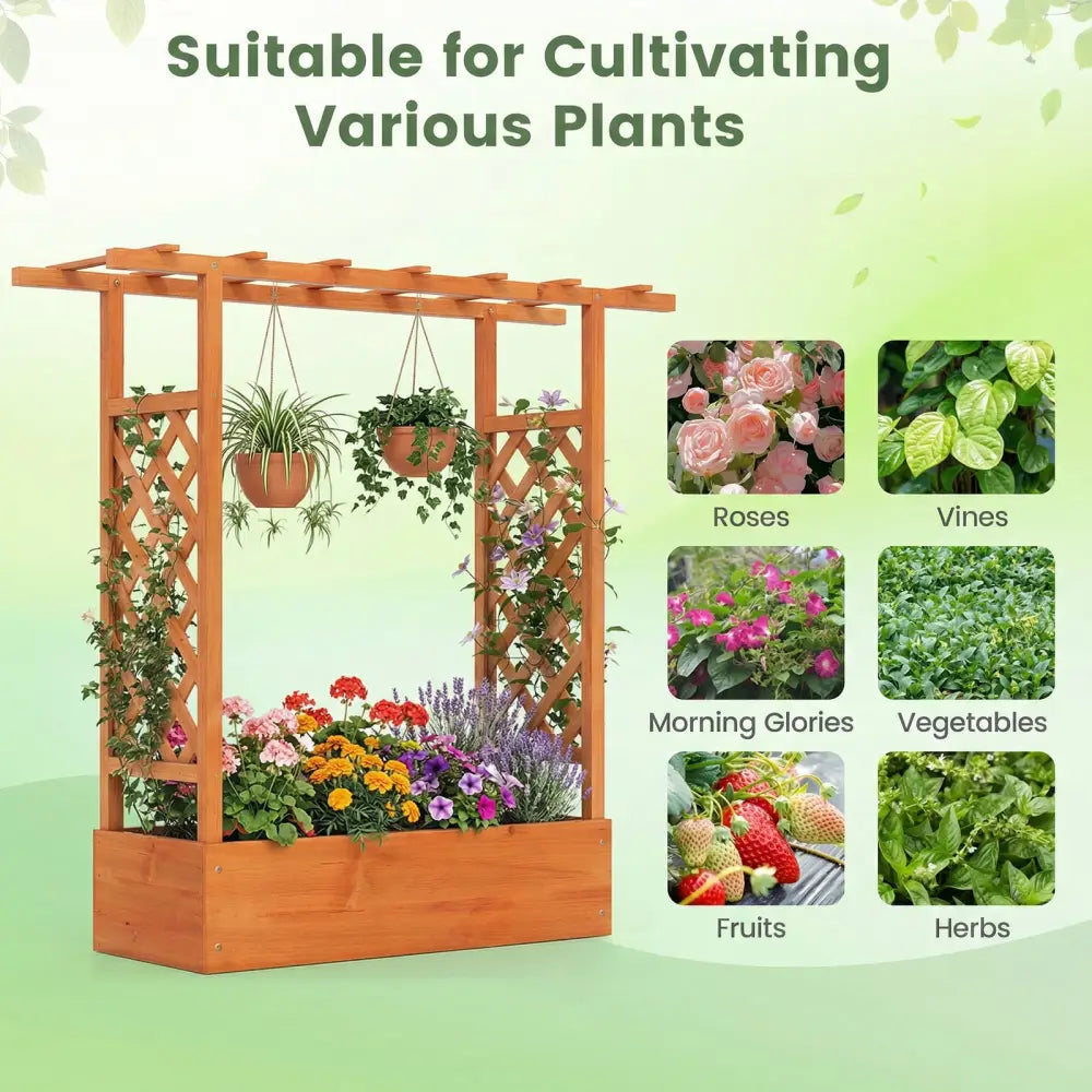 45 inch Tall Wooden Raised Garden Bed with Side Trellis and Hanging Roof-Orange - Orange - Raised Garden Beds
