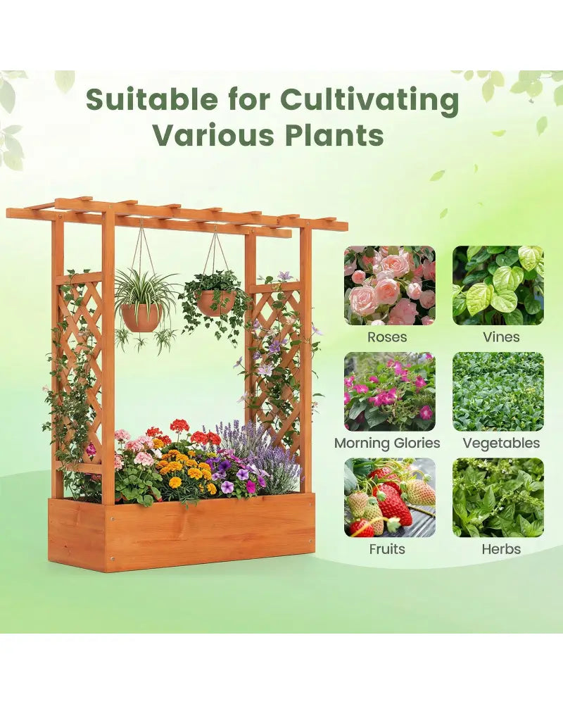 45 inch Tall Wooden Raised Garden Bed with Side Trellis and Hanging Roof-Orange - Orange - Raised Garden Beds
