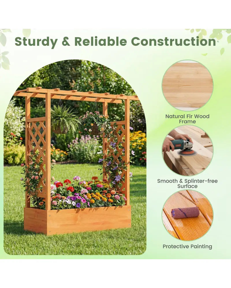 45 inch Tall Wooden Raised Garden Bed with Side Trellis and Hanging Roof-Orange - Orange - Raised Garden Beds