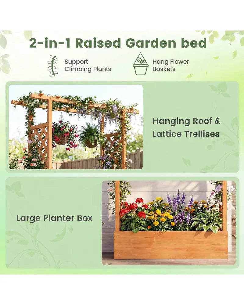 45 inch Tall Wooden Raised Garden Bed with Side Trellis and Hanging Roof-Orange - Orange - Raised Garden Beds