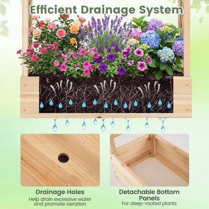 45 inch Tall Wooden Raised Garden Bed with Side Trellis and Hanging Roof-Natural - Natural - Raised Garden Beds
