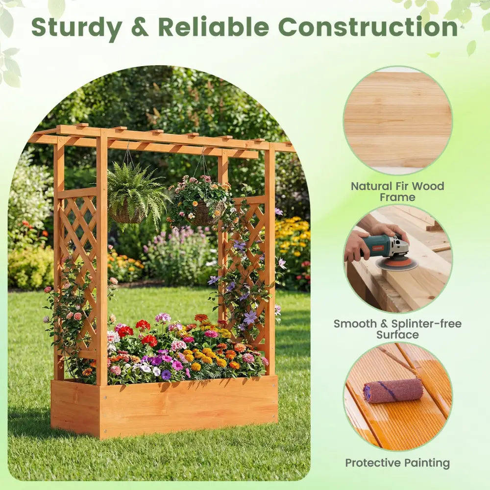 45 inch Tall Wooden Raised Garden Bed with Side Trellis and Hanging Roof-Orange - Orange - Raised Garden Beds