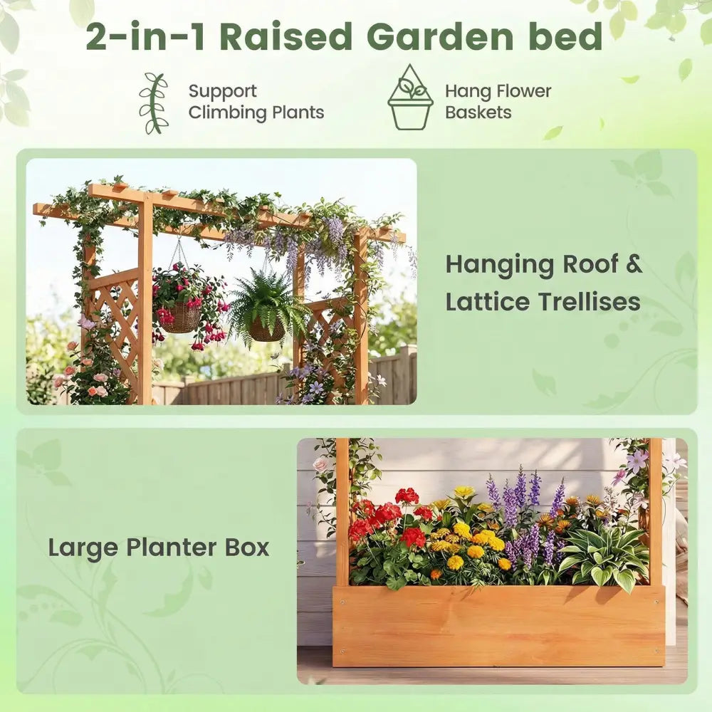 45 inch Tall Wooden Raised Garden Bed with Side Trellis and Hanging Roof-Orange - Orange - Raised Garden Beds