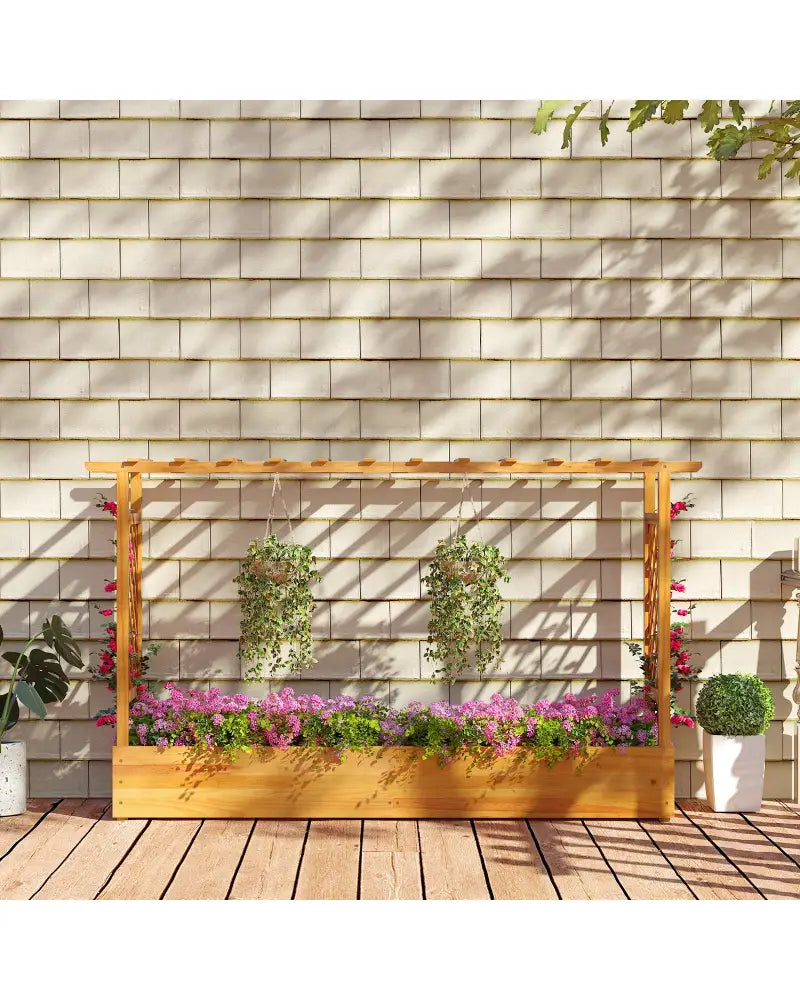 45 Inch Wooden Raised Garden Bed with Lattice Trellis for Outdoor-Natural - Natural - Raised Garden Beds