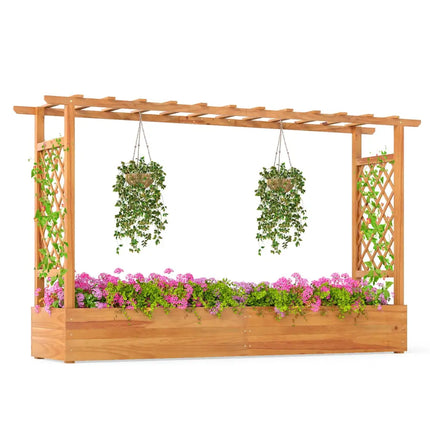 45 Inch Wooden Raised Garden Bed with Lattice Trellis for Outdoor-Natural - Natural - Raised Garden Beds