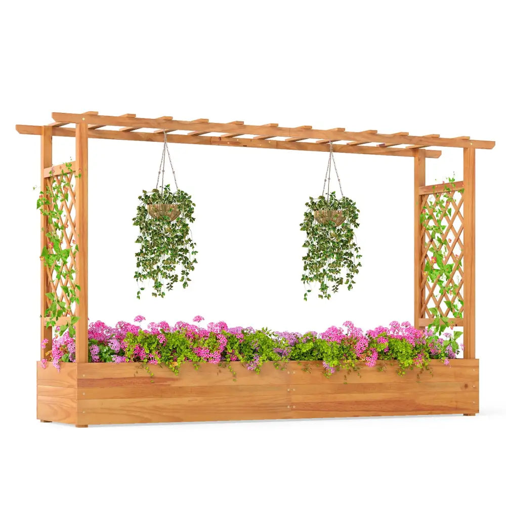 45 Inch Wooden Raised Garden Bed with Lattice Trellis for Outdoor-Natural - Natural - Raised Garden Beds