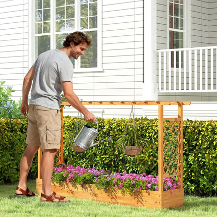 45 Inch Wooden Raised Garden Bed with Lattice Trellis for Outdoor-Natural - Natural - Raised Garden Beds