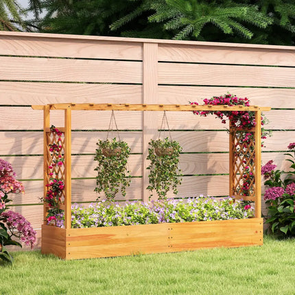 45 Inch Wooden Raised Garden Bed with Lattice Trellis for Outdoor-Natural - Natural - Raised Garden Beds