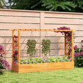 45 Inch Wooden Raised Garden Bed with Lattice Trellis for Outdoor-Natural - Natural - Raised Garden Beds