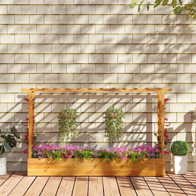 45 Inch Wooden Raised Garden Bed with Lattice Trellis for Outdoor-Natural - Natural - Raised Garden Beds