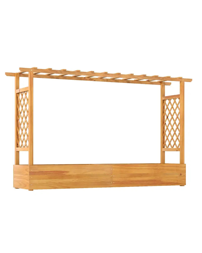 45 Inch Wooden Raised Garden Bed with Lattice Trellis for Outdoor-Natural - Natural - Raised Garden Beds