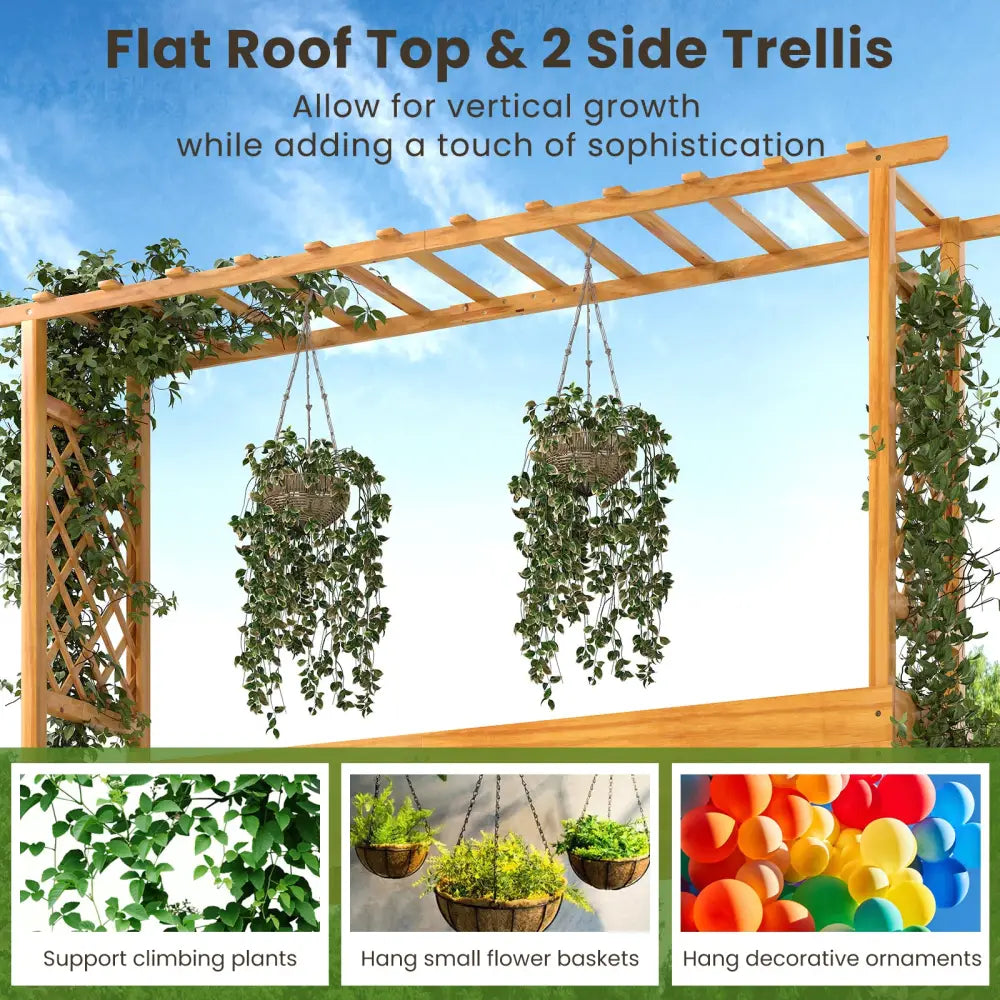 45 Inch Wooden Raised Garden Bed with Lattice Trellis for Outdoor-Natural - Natural - Raised Garden Beds