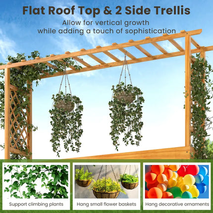 45 Inch Wooden Raised Garden Bed with Lattice Trellis for Outdoor-Natural - Natural - Raised Garden Beds