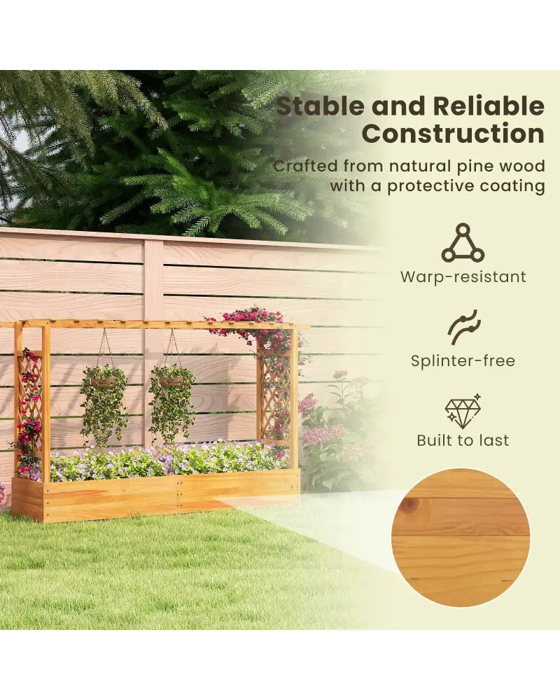 45 Inch Wooden Raised Garden Bed with Lattice Trellis for Outdoor-Natural - Natural - Raised Garden Beds