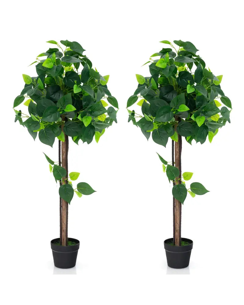 45 Inches Artificial Hydrangea Tree with Real Wood Trunk and Realistic Hydrangea Leaves - Green - Faux Plants