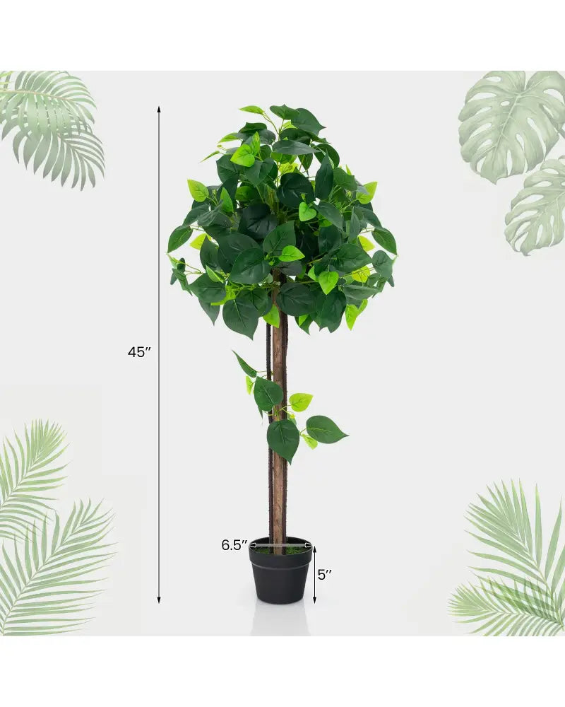 45 Inches Artificial Hydrangea Tree with Real Wood Trunk and Realistic Hydrangea Leaves - Green - Faux Plants