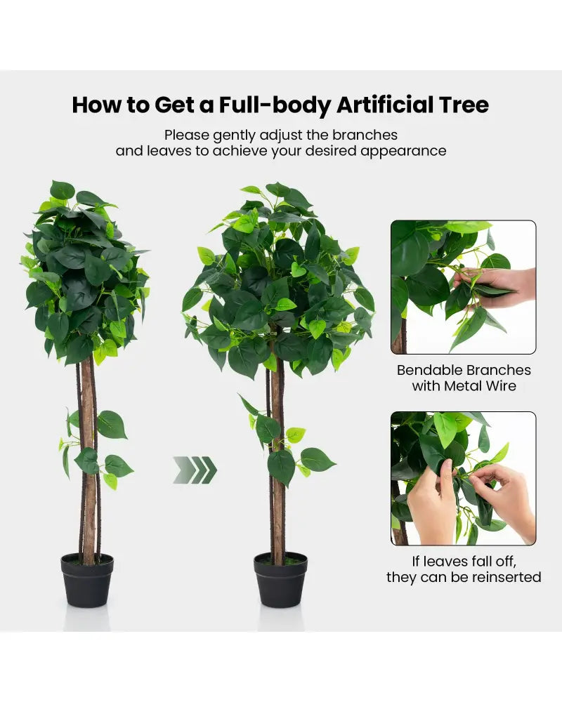45 Inches Artificial Hydrangea Tree with Real Wood Trunk and Realistic Hydrangea Leaves - Green - Faux Plants