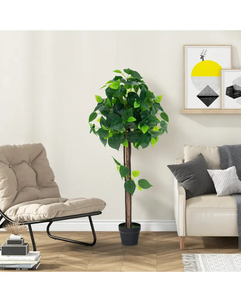 45 Inches Artificial Hydrangea Tree with Real Wood Trunk and Realistic Hydrangea Leaves - Green - Faux Plants
