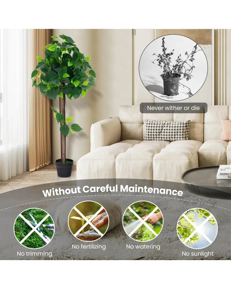 45 Inches Artificial Hydrangea Tree with Real Wood Trunk and Realistic Hydrangea Leaves - Green - Faux Plants