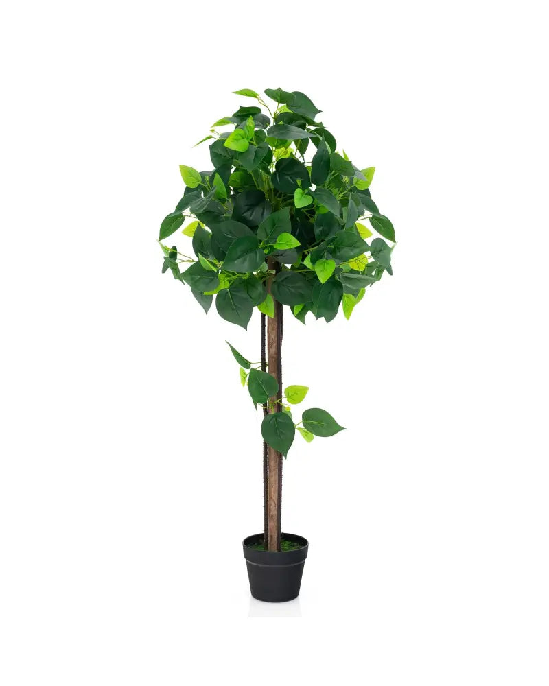 45 Inches Artificial Hydrangea Tree with Real Wood Trunk and Realistic Hydrangea Leaves - Green - Faux Plants