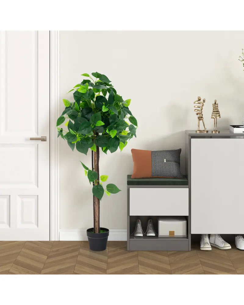 45 Inches Artificial Hydrangea Tree with Real Wood Trunk and Realistic Hydrangea Leaves - Green - Faux Plants