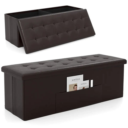 45 Inches Large Folding Ottoman Storage Seat - Brown Costway