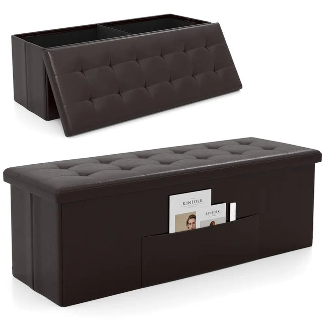 45 Inches Large Folding Ottoman Storage Seat - Brown Costway