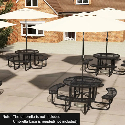45 Inches Outdoor Round Picnic Table and Bench Set for 8 with Umbrella Hole-Black - Black - Picnic Tables