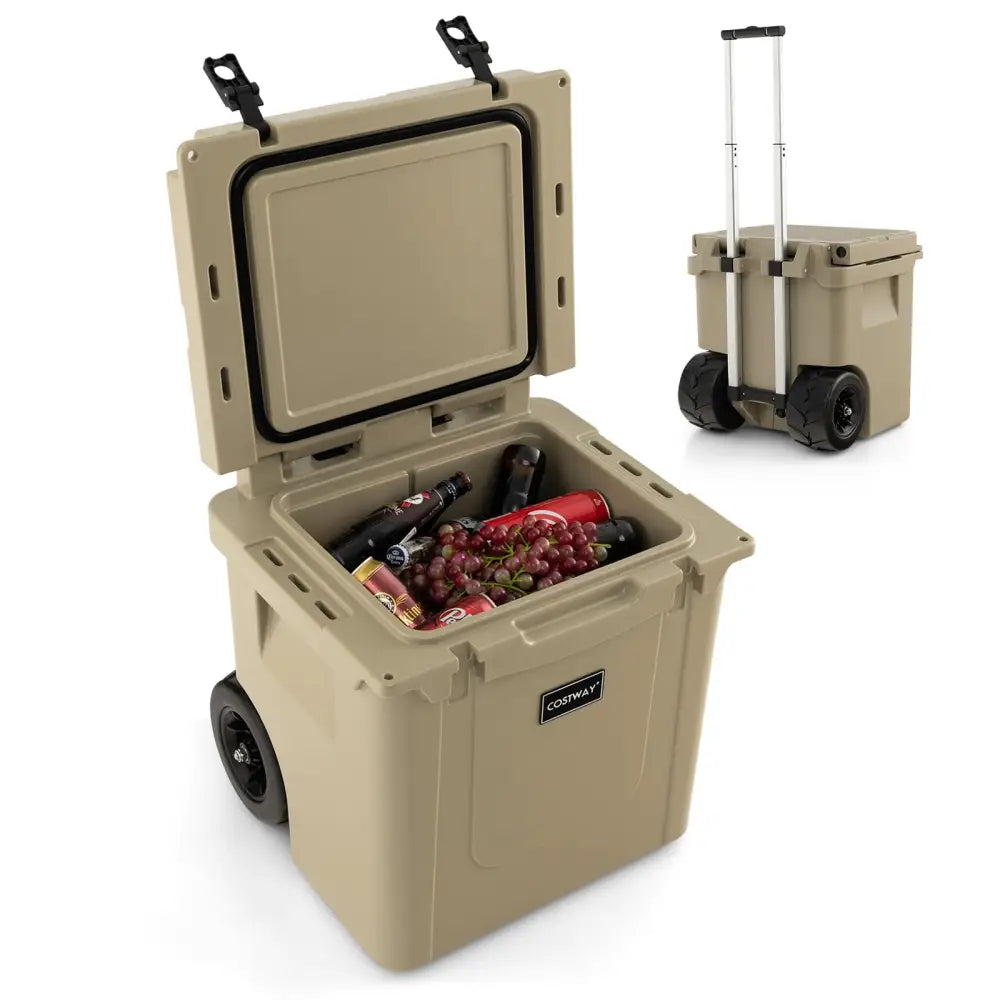 45 Quart Cooler Towable Ice Chest-Brown - Brown - Coolers