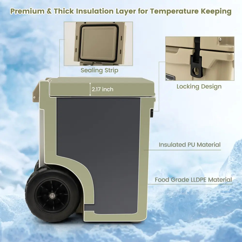 45 Quart Cooler Towable Ice Chest-Brown - Brown - Coolers