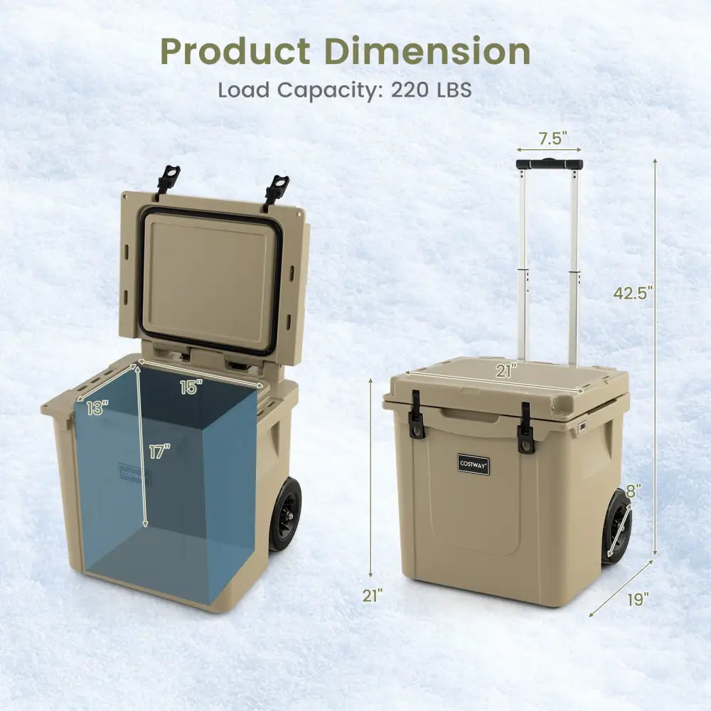 45 Quart Cooler Towable Ice Chest-Brown - Brown - Coolers