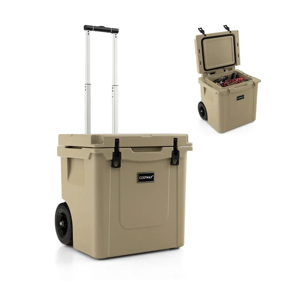 45 Quart Cooler Towable Ice Chest-Brown - Brown - Coolers