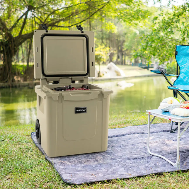45 Quart Cooler Towable Ice Chest-Brown - Brown - Coolers