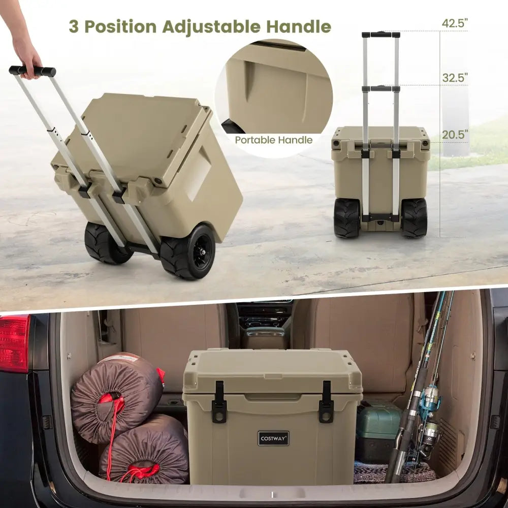 45 Quart Cooler Towable Ice Chest-Brown - Brown - Coolers