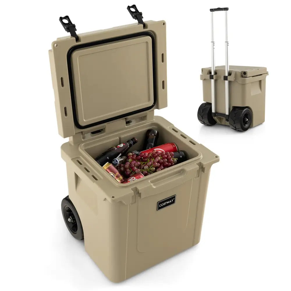 45 Quart Cooler Towable Ice Chest-Brown - Brown - Coolers