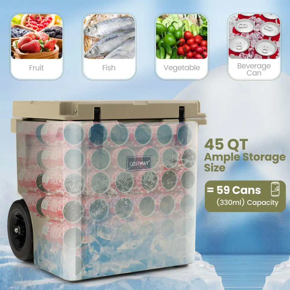 45 Quart Cooler Towable Ice Chest-Brown - Brown - Coolers