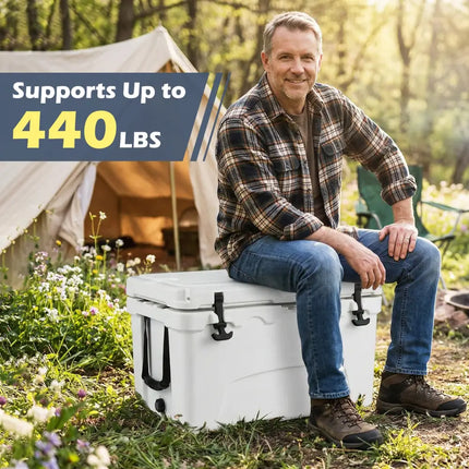 45 Quart Portable Hard Cooler Insulated Ice Chest Keeps Cool for up to 6 Days-White - White - Coolers
