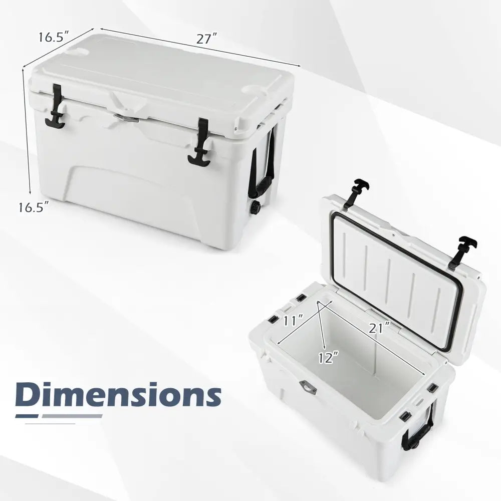 45 Quart Portable Hard Cooler Insulated Ice Chest Keeps Cool for up to 6 Days-White - White - Coolers