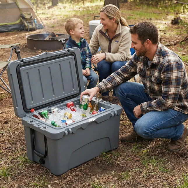 45 Quart Portable Hard Cooler Insulated Ice Chest Keeps Cool for up to 6 Days-Gray - Gray - Coolers