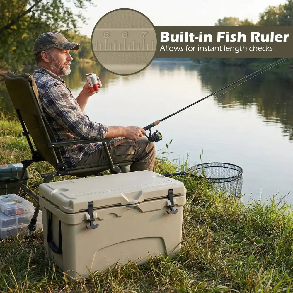 45 Quart Portable Hard Cooler Insulated Ice Chest Keeps Cool for up to 6 Days-Khaki - Khaki - Coolers