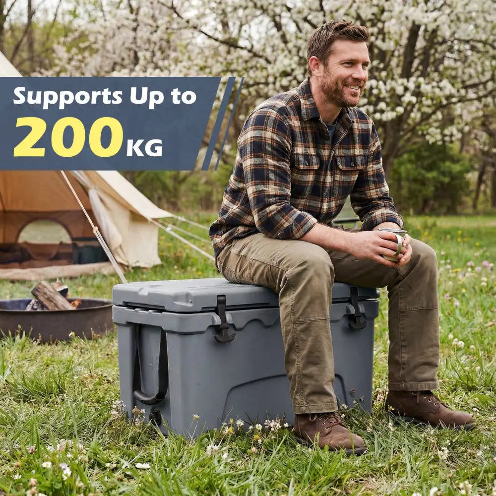 45 Quart Portable Hard Cooler Insulated Ice Chest Keeps Cool for up to 6 Days-Gray - Gray - Coolers
