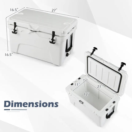 45 Quart Portable Hard Cooler Insulated Ice Chest Keeps Cool for up to 6 Days-White - White - Coolers