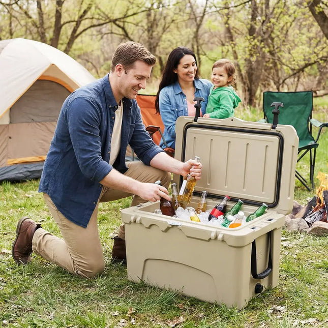 45 Quart Portable Hard Cooler Insulated Ice Chest Keeps Cool for up to 6 Days-Khaki - Khaki - Coolers