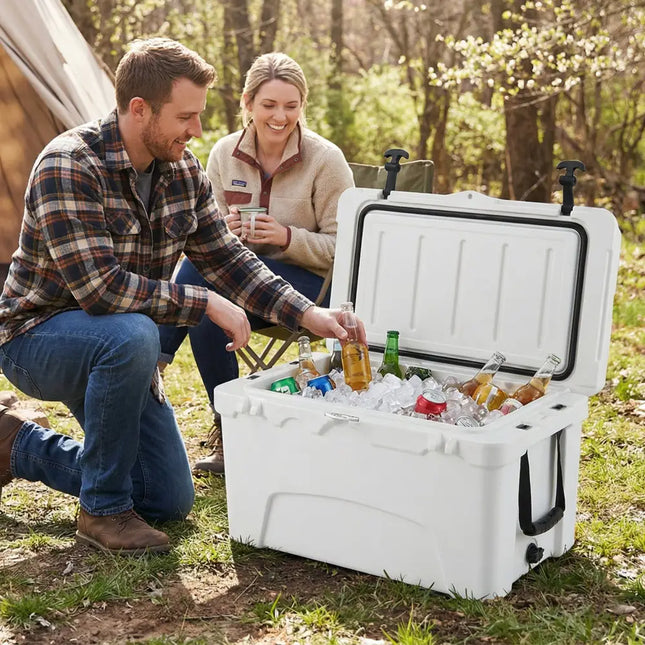 45 Quart Portable Hard Cooler Insulated Ice Chest Keeps Cool for up to 6 Days-White - White - Coolers