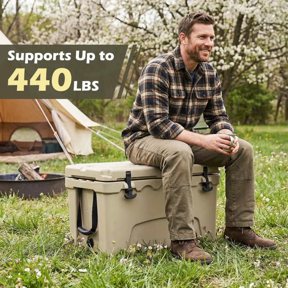 45 Quart Portable Hard Cooler Insulated Ice Chest Keeps Cool for up to 6 Days-Khaki - Khaki - Coolers