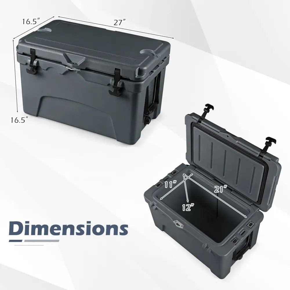 45 Quart Portable Hard Cooler Insulated Ice Chest Keeps Cool for up to 6 Days-Gray - Gray - Coolers