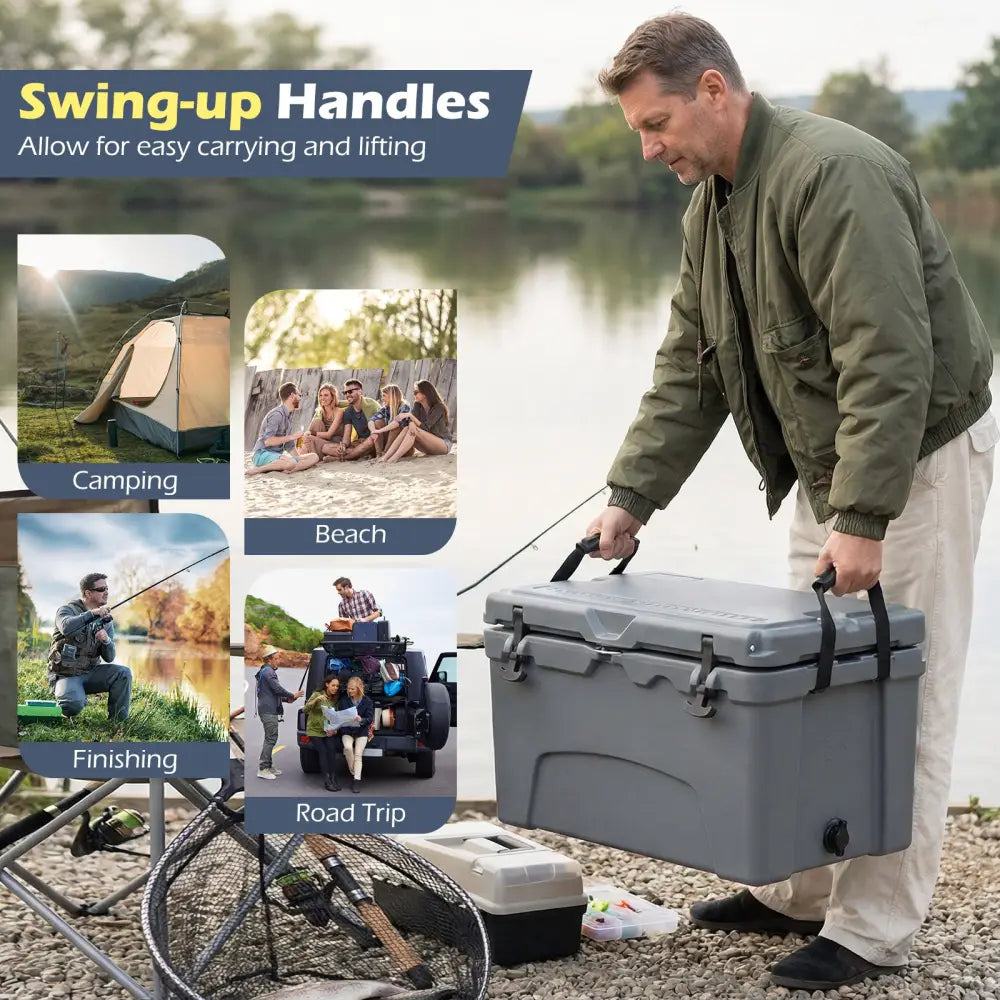 45 Quart Portable Hard Cooler Insulated Ice Chest Keeps Cool for up to 6 Days-Gray - Gray - Coolers