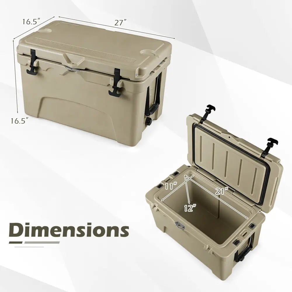45 Quart Portable Hard Cooler Insulated Ice Chest Keeps Cool for up to 6 Days-Khaki - Khaki - Coolers