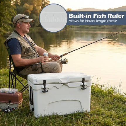 45 Quart Portable Hard Cooler Insulated Ice Chest Keeps Cool for up to 6 Days-White - White - Coolers